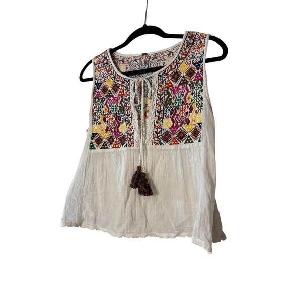 Free People White Embroidered Floral Flowy Lohri Tank Top Sz S N - Picture 8 of 8